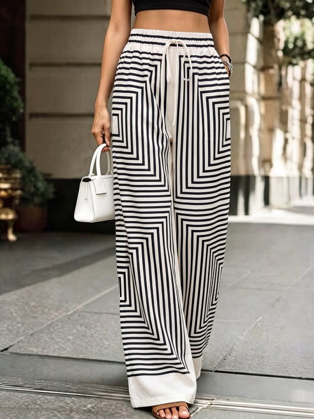 Multicolor Casual Women's Striped High-Waist Loose Wide-Leg Pants